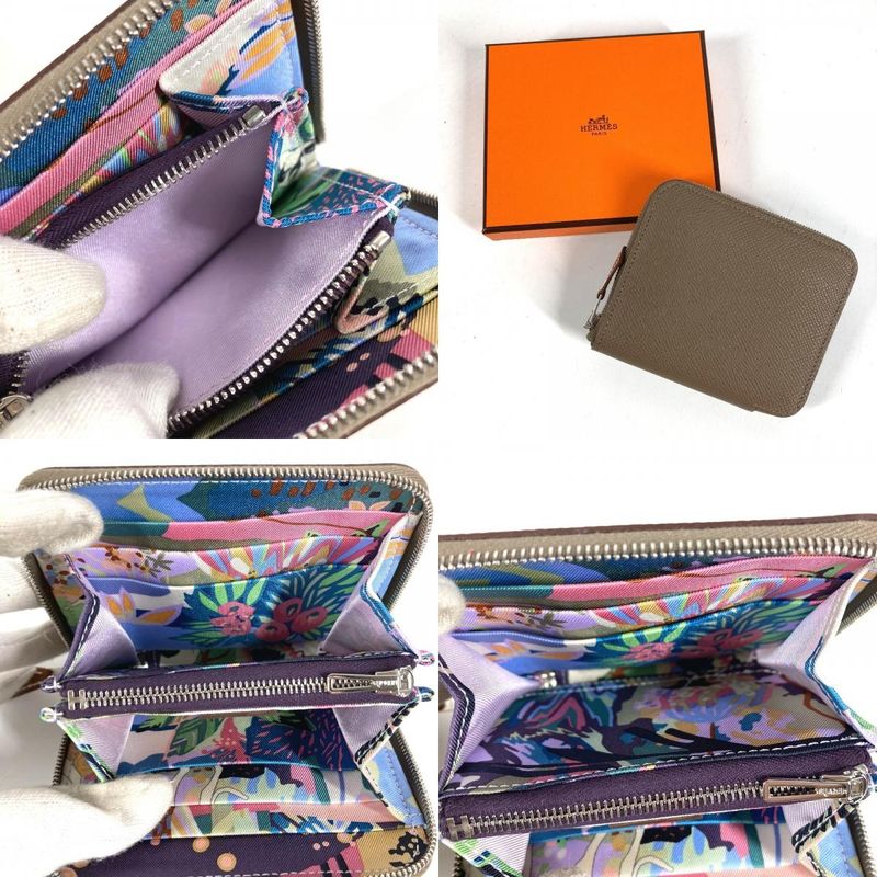 Hermes Coin Case Azap Compact Silk in Epsom Etoupe Gray