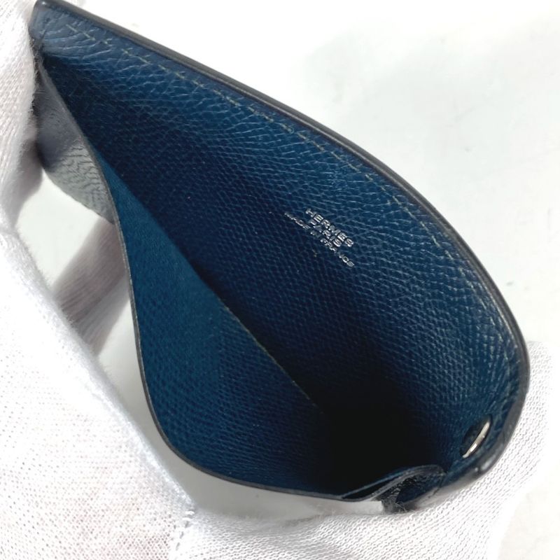 Hermes Card Case Chuchu Logo Series Leather Navy