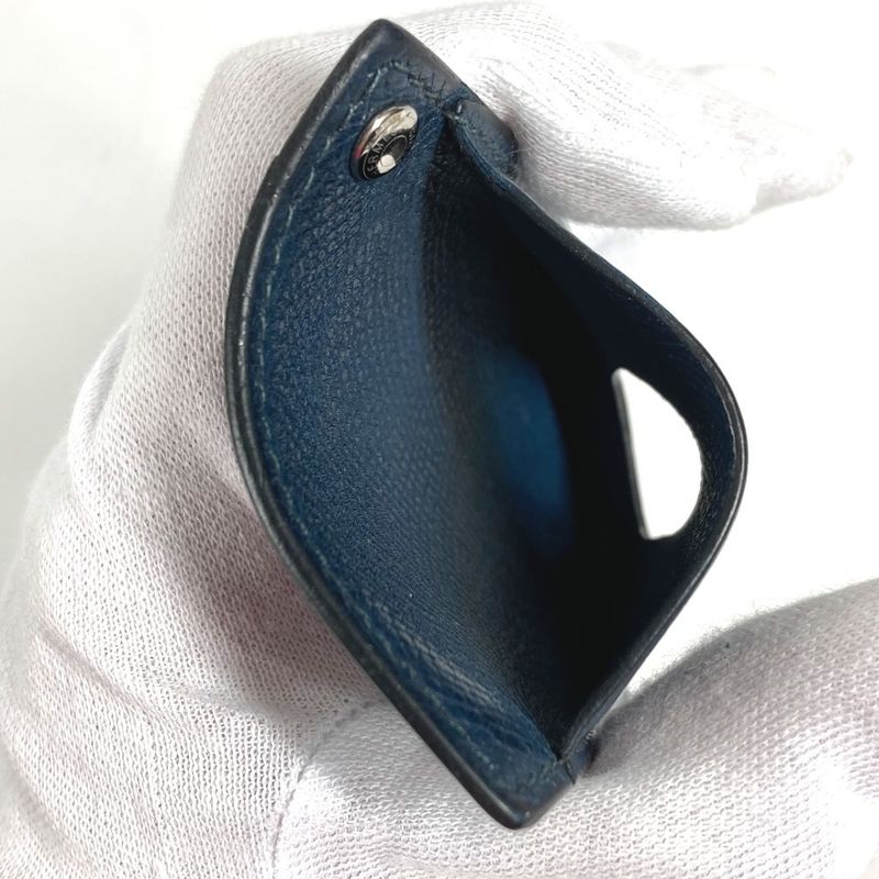 Hermes Card Case Chuchu Logo Series Leather Navy