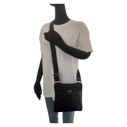 Prada Tessuto Black Silver Nylon Shoulder Bag