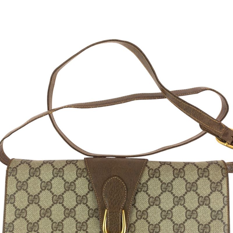 Gucci Vintage Brown GG Supreme Canvas Leather Shoulder Bag Pochette