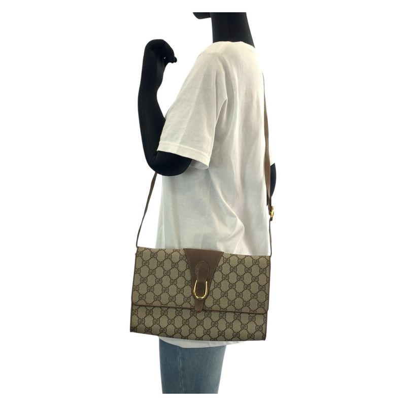 Gucci Vintage Brown GG Supreme Canvas Leather Shoulder Bag Pochette
