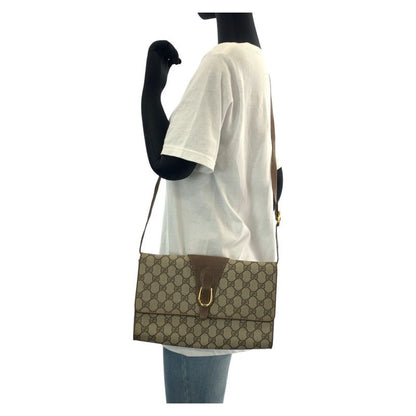 Gucci Vintage Brown GG Supreme Canvas Leather Shoulder Bag Pochette