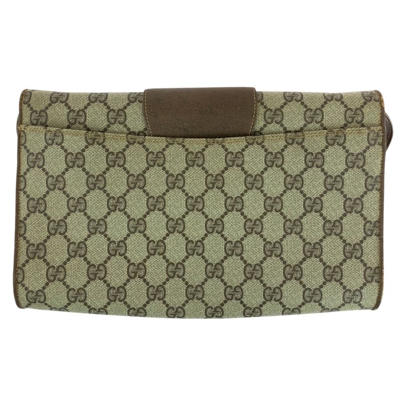 Gucci Vintage Brown GG Supreme Canvas Leather Shoulder Bag Pochette