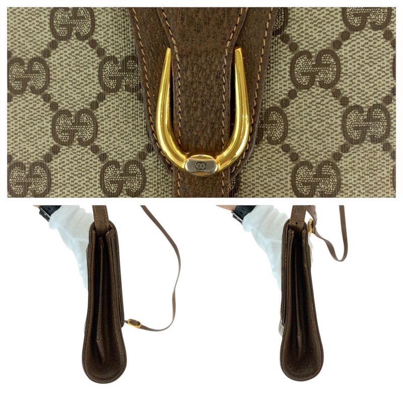 Gucci Vintage Brown GG Supreme Canvas Leather Shoulder Bag Pochette