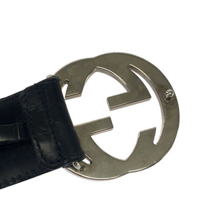 Guccissima Interlocking Black Silver Leather Belt Buckle