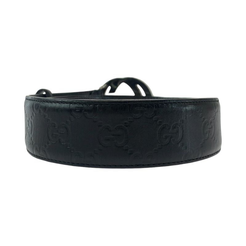 Guccissima Interlocking Black Silver Leather Belt Buckle