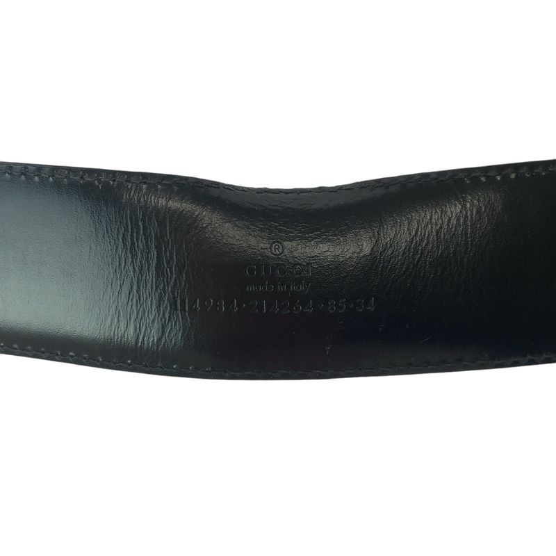 Guccissima Interlocking Black Silver Leather Belt Buckle