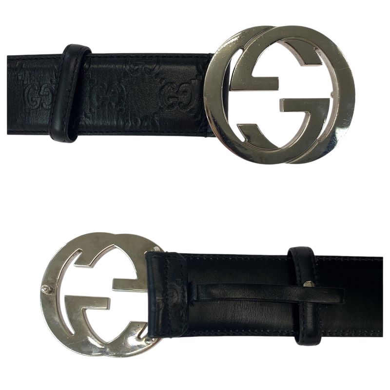 Guccissima Interlocking Black Silver Leather Belt Buckle