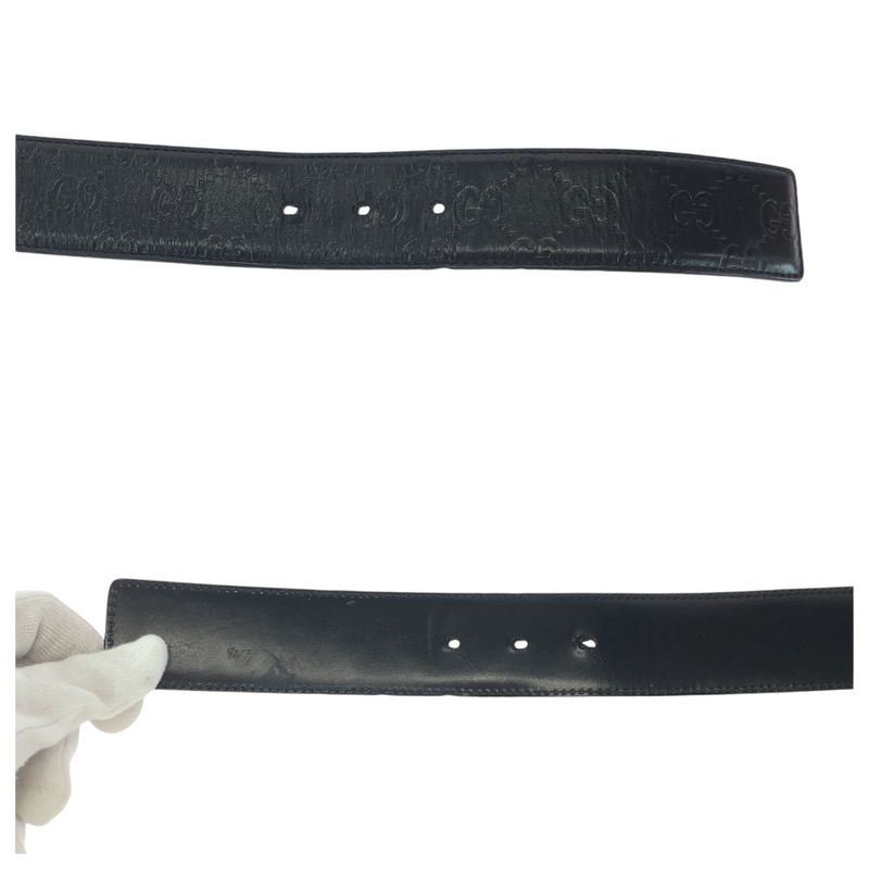 Guccissima Interlocking Black Silver Leather Belt Buckle