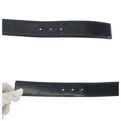 Guccissima Interlocking Black Silver Leather Belt Buckle