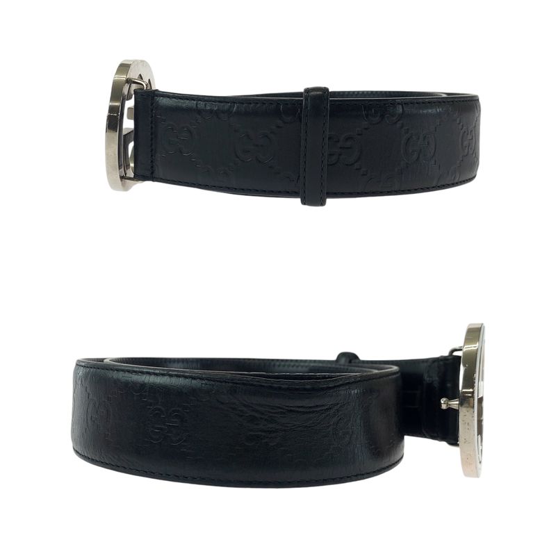 Guccissima Interlocking Black Silver Leather Belt Buckle