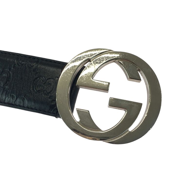 Guccissima Interlocking Black Silver Leather Belt Buckle