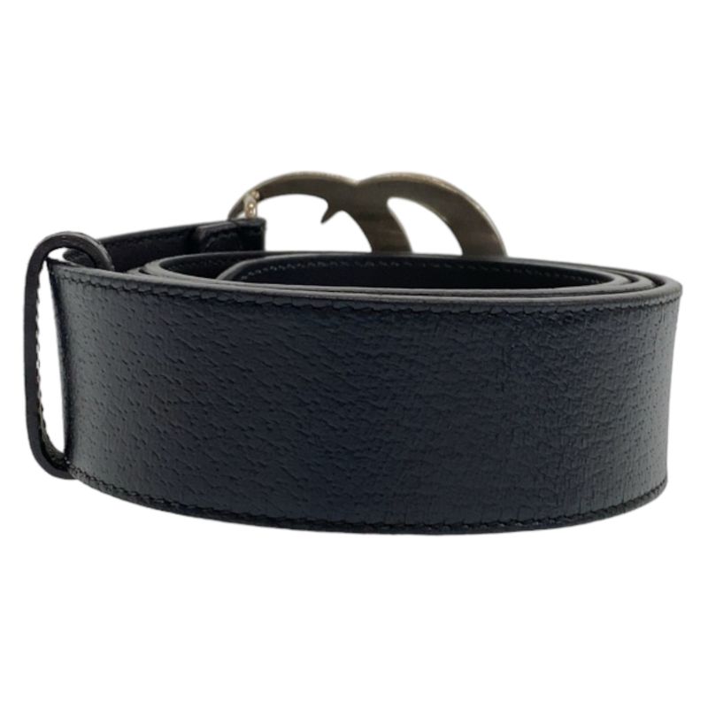Gucci Marmont Gglogo Black Silver Leather Belt Buckle
