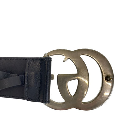 Gucci Marmont Gglogo Black Silver Leather Belt Buckle