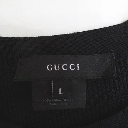 Gucci Long Sleeve Knit Sweater L Black Crew Neck Rib Stretch Hair Wool