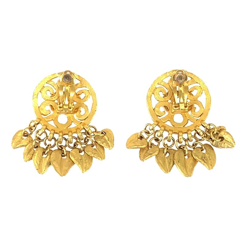 Chanel Vintage CC Logo Stone Gold Red Blue Plated Earrings Swing