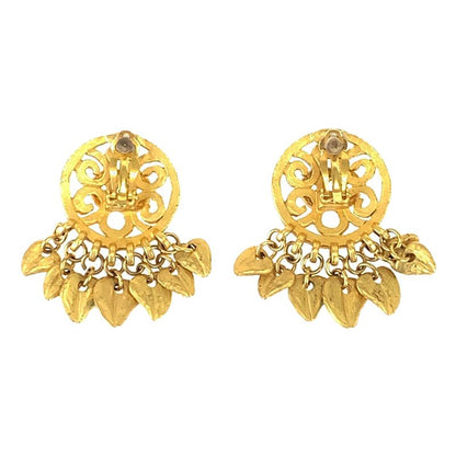 Chanel Vintage CC Logo Stone Gold Red Blue Plated Earrings Swing