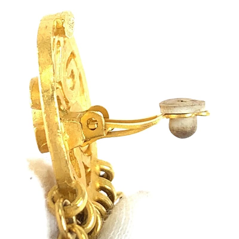 Chanel Vintage CC Logo Stone Gold Red Blue Plated Earrings Swing