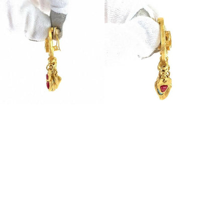 Chanel Vintage CC Logo Stone Gold Red Blue Plated Earrings Swing