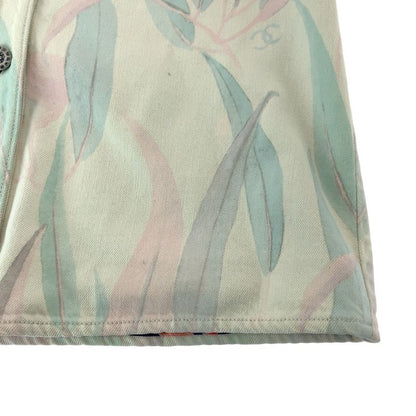 Chanel Botanical CC Logo 36 Pink Pastel Color Denim Jacket Collarless