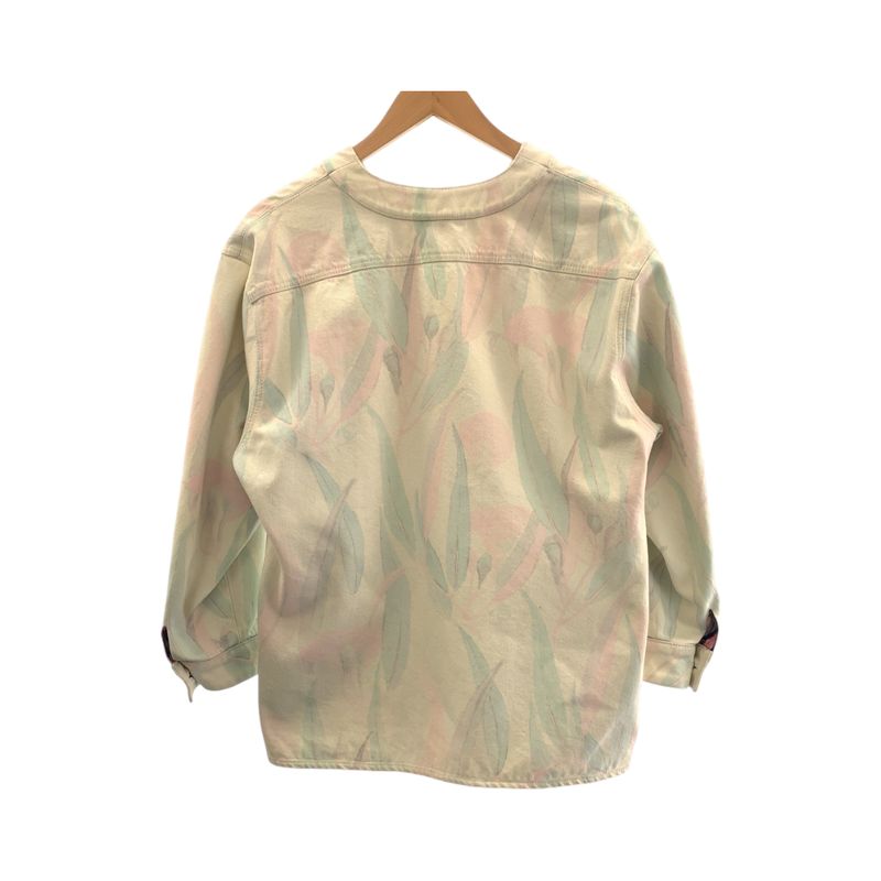 Chanel Botanical CC Logo 36 Pink Pastel Color Denim Jacket Collarless