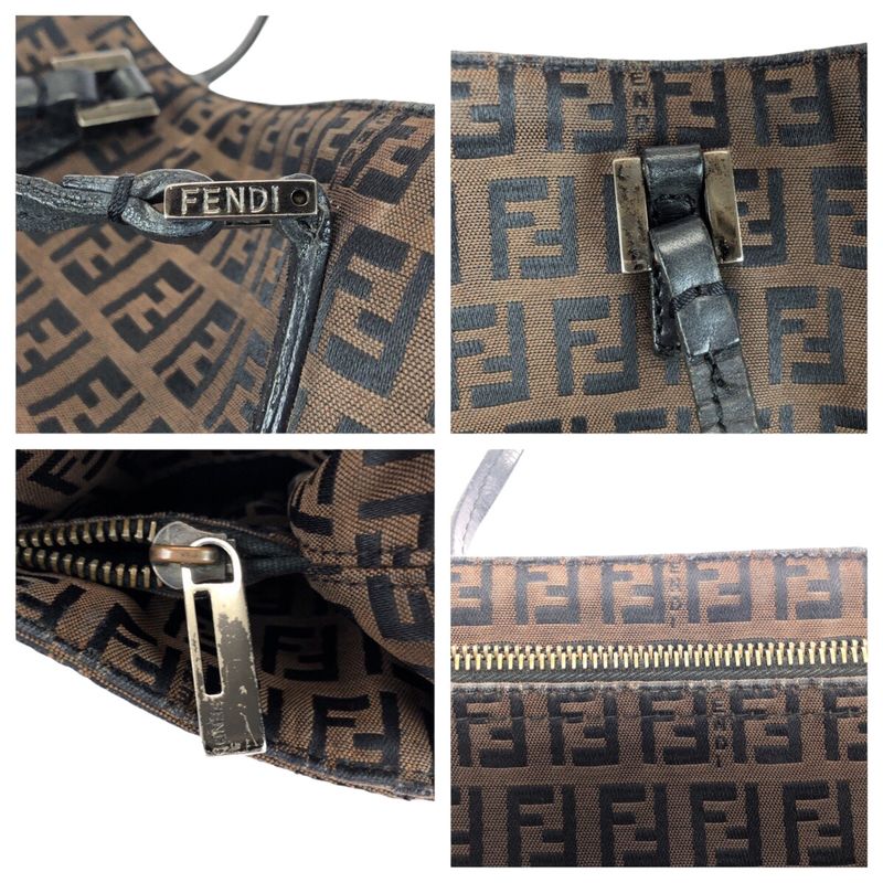 Fendi Zucchino Brown Silver Canvas Leather Tote