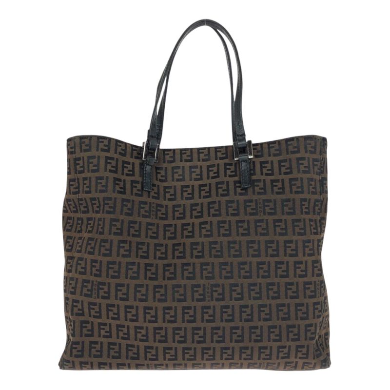 Fendi Zucchino Brown Silver Canvas Leather Tote