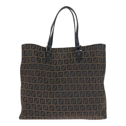 Fendi Zucchino Brown Silver Canvas Leather Tote