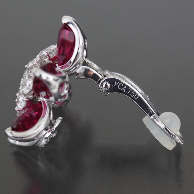 Van Cleef & Arpels Earrings 18k White Gold Diamond Ruby