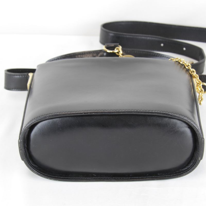 Celine Circle Logo Shoulder Bag Vintage Black Gold Leather High