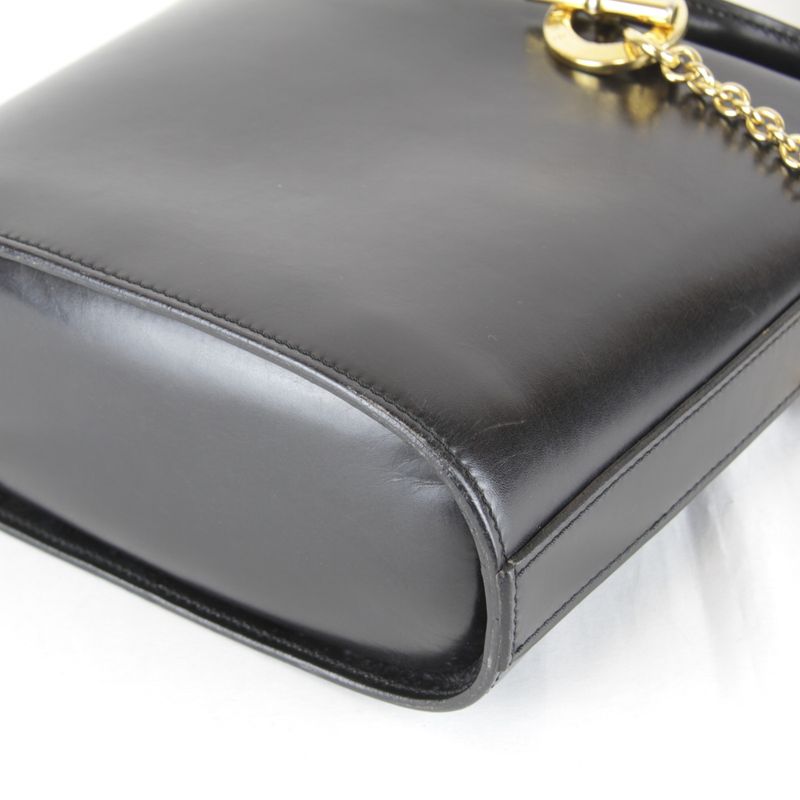 Celine Circle Logo Shoulder Bag Vintage Black Gold Leather High