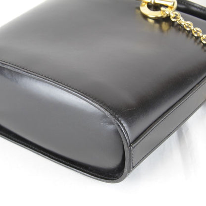 Celine Circle Logo Shoulder Bag Vintage Black Gold Leather High