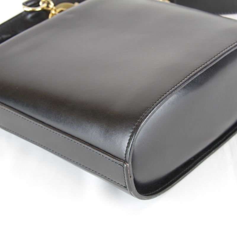 Celine Circle Logo Shoulder Bag Vintage Black Gold Leather High