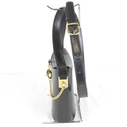 Celine Circle Logo Shoulder Bag Vintage Black Gold Leather High