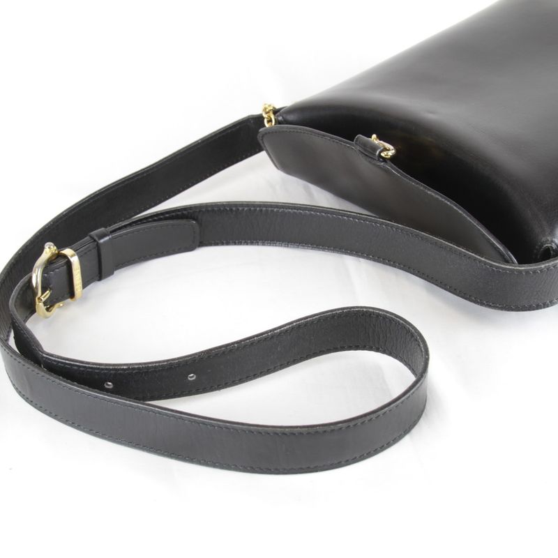 Celine Circle Logo Shoulder Bag Vintage Black Gold Leather High