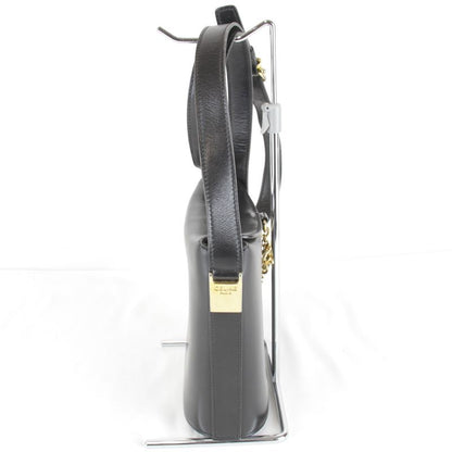 Celine Circle Logo Shoulder Bag Vintage Black Gold Leather High