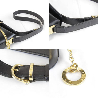 Celine Circle Logo Shoulder Bag Vintage Black Gold Leather High