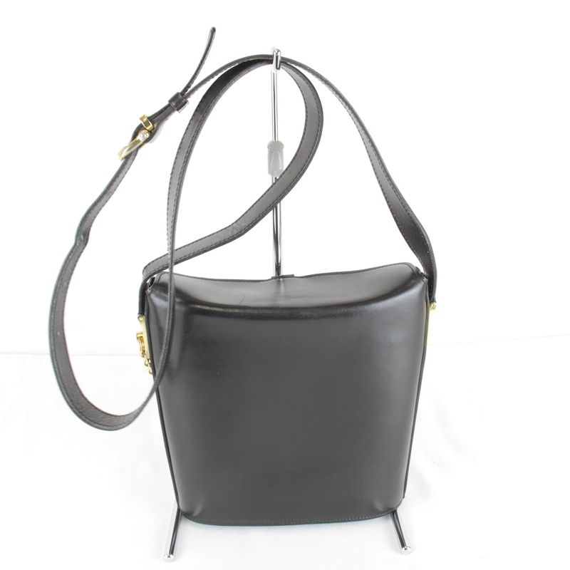 Celine Circle Logo Shoulder Bag Vintage Black Gold Leather High