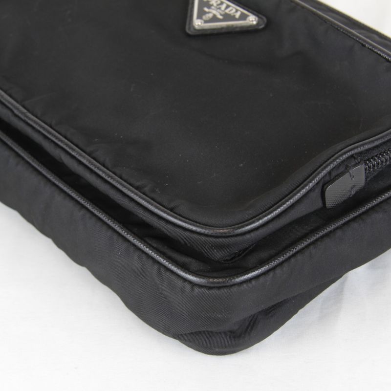 Prada Usedprada Saffiano Waist Bag Tessuto Nylon Black High Simple