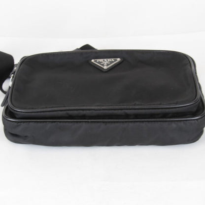 Prada Usedprada Saffiano Waist Bag Tessuto Nylon Black High Simple