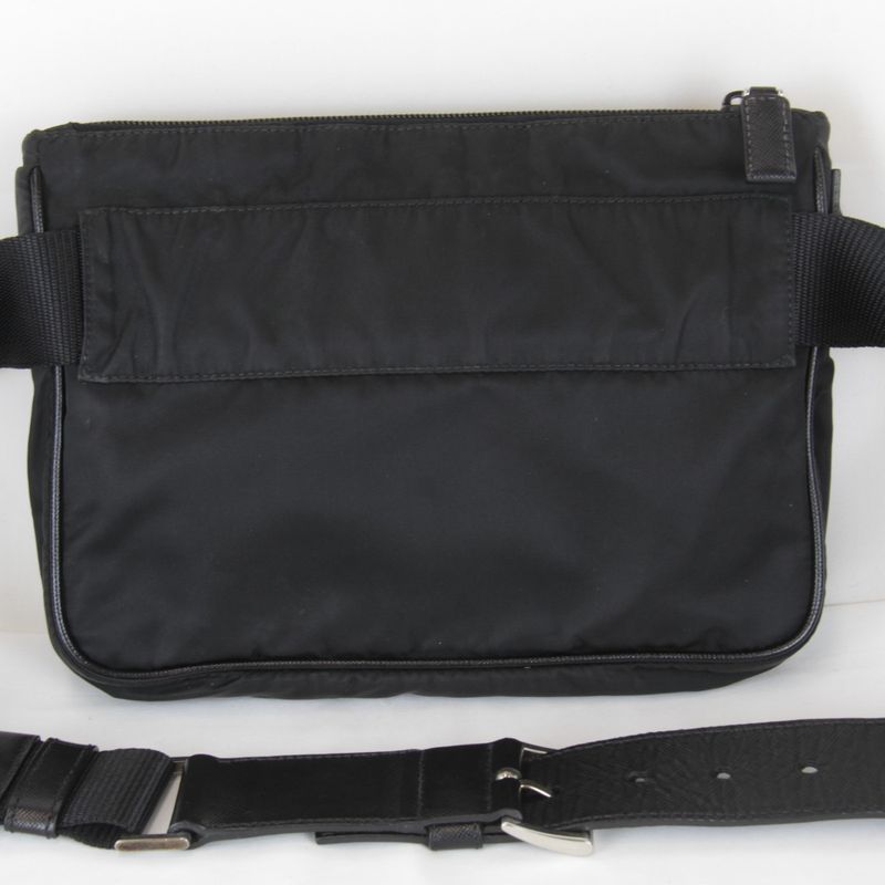 Prada Usedprada Saffiano Waist Bag Tessuto Nylon Black High Simple