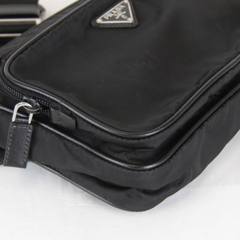 Prada Usedprada Saffiano Waist Bag Tessuto Nylon Black High Simple