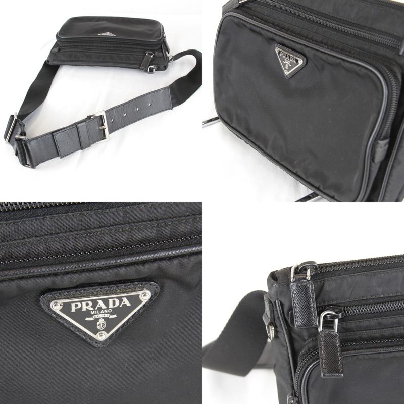 Prada Usedprada Saffiano Waist Bag Tessuto Nylon Black High Simple