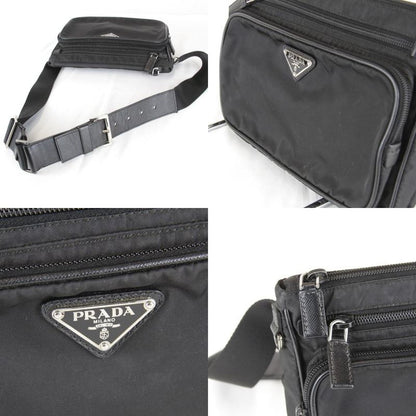 Prada Usedprada Saffiano Waist Bag Tessuto Nylon Black High Simple