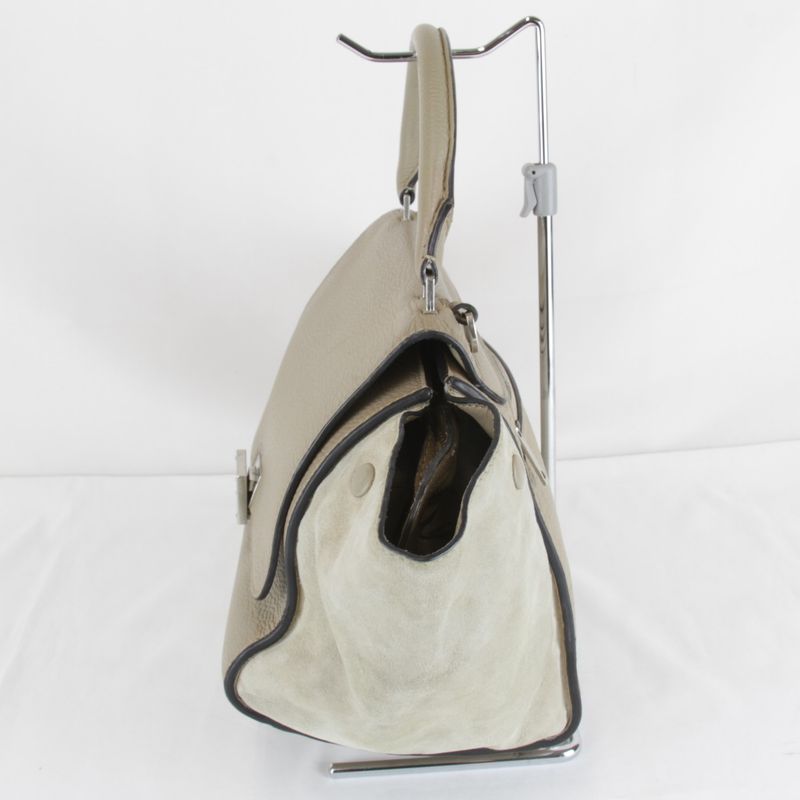 Celine Small Trapeze 2-Way Shoulder Bag Leather Suede Beige High