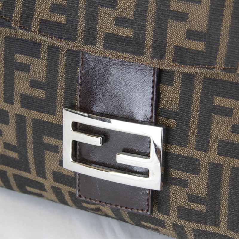 Fendi Zucca Mamma Bucket Logo Shoulder Bag Canvas Brown High
