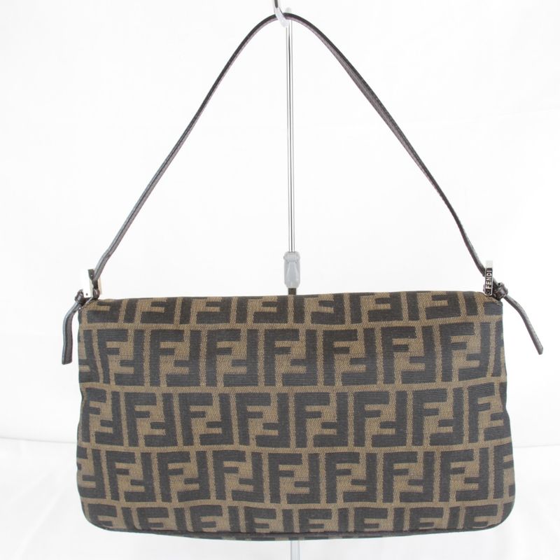 Fendi Zucca Mamma Bucket Logo Shoulder Bag Canvas Brown High