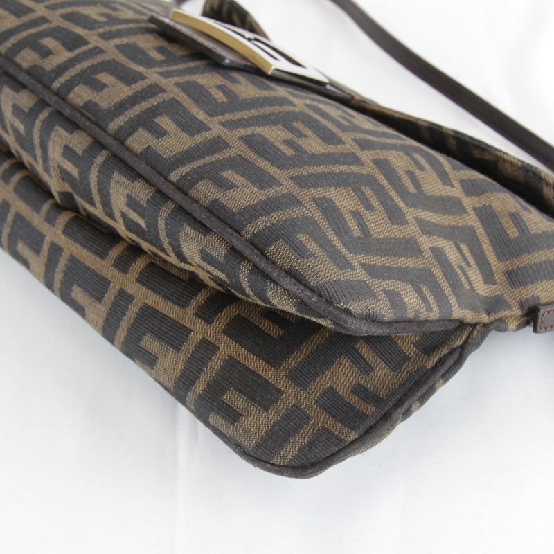 Fendi Zucca Mamma Bucket Logo Shoulder Bag Canvas Brown High