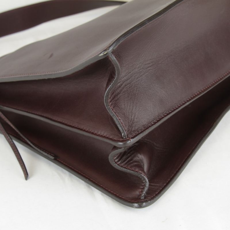 Celine Chain Shoulder Bag Leather Gold Wine Red High Simple